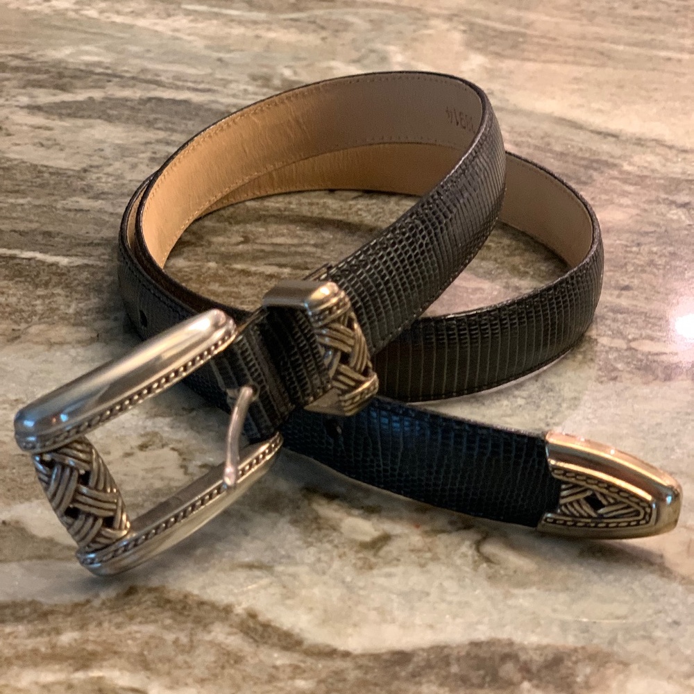 Pretty Vintage Brighton Silver, Navy/Black Lizard Belt. UEC